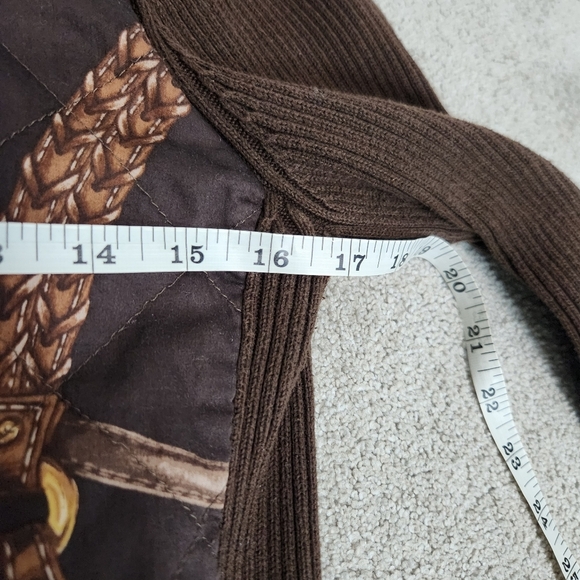 RLL Vintage Ribbed Brown Cardigan Jacket  Equestrian Size M Horse Bridle Print - Picture 8 of 14